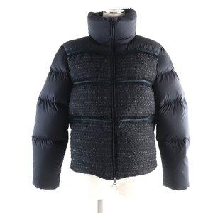 美品★MONCLER モンクレール 22年製 AUCUN オカン ロゴワッペン付 ツイード切替 ZIP UP ダウンジャケット ブラック 0 正規品 レディース