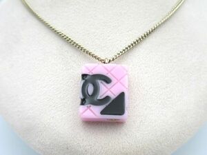 ☆CHANEL シャネル カンボン ココマーク ピンク×ブラック ネックレス ペンダント スクエアトップ 中古 レディース アクセサリー☆