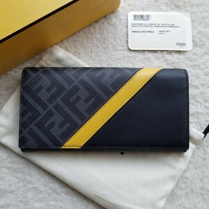 新品 FENDI フェンディ FFロゴ ファブリック コンチネンタル 長財布 グレー/イエロー 7M0264A9XSF0R2A