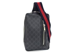 1円 ■美品■ GUCCI グッチ 478325 シェリーライン GG柄 PVC×レザー ボディバッグ ショルダーバッグ メンズ ブラック系 FJ2744