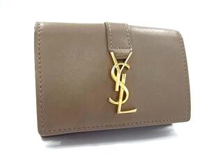 1円 ■美品■ YVESSAINTLAURENT イヴサンローラン カサンドラ レザー 三つ折り 財布 ウォレット レディース ブラウン系 FK2315