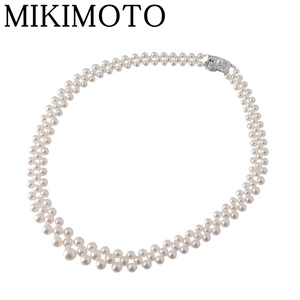 ミキモト パール ネックレス 3連 レース編み アコヤパール3.5mm～7.5mm 約40cm シルバー 箱 MIKIMOTO【18675】