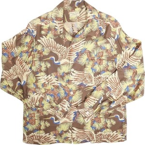 At Last ＆ Co /BUTCHER PRODUCTS HAWAIIAN SHIRT L-S TSURU 長袖ハワイアンシャツ アロハシャツ 茶 Size 【S】 【中古品-良い】 20814003