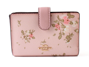 E23960 新品同様 極美品 COACH コーチ フローラルプリント 花柄 二つ折り 財布 ピンク系 コンパクトウォレット ブロッサムマルチ 91750