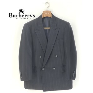 A8474/ビンテージ 80s 美品 秋冬 総裏 BURBERRY バーバリー ウール ストライプ テーラード ダブル4BジャケットS程 BE4濃紺/メンズ スーツ用