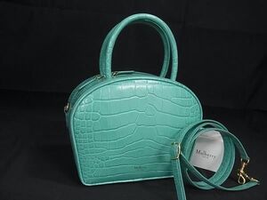 ■極美品■ MULBERRY マルベリー クロコダイル型押しレザー 2WAY ハンドバッグ ショルダー レディース グリーン系 AZ0566