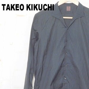 タケオキクチTAKEO KIKUCHI■【美品】コットン 長袖シャツ ストライプ スタンドカラー■2■ブラック ※MS3411006