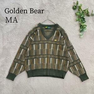 【 Golden Bear 】 ゴールデンベア (MA) 総柄 Vネック セーター ニット メンズ 幾何学模様　肩幅51cm 身幅51cm