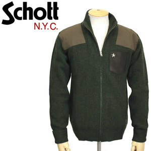 Schott (ショット) 3184008 SCH-LEATHER POCKET COMMAND SWEATER FULL ZIP レザーポケットコマンドセーター フルジップ 全3色 75OLIVE-S