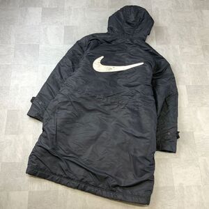 90’s NIKE ナイキ 銀タグ 内ボア ベンチコート ビッグトレフォイルロゴ メンズ XL ブラック