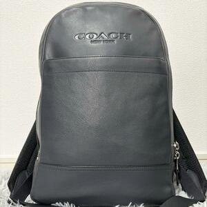 1円～【極美品】COACH コーチ リュックサック チャールズ スリム バックパック ダークグレー レザー A4 ビジネス 通勤 ロゴ型押し