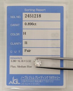 【1/12★安値〜】天然ダイヤモンド ルース 0.890ct H I1 鑑別 NGL│M2501lb 【Iクラス】 ダイヤ diamond