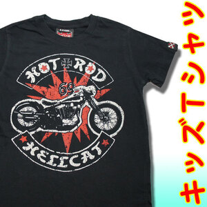 【110cm】キッズTシャツ 半袖 ホットロッドショベルリジット (ホットロッドヘルキャット)/子供服 子供 Tシャツ 男の子 かっこいい 綿