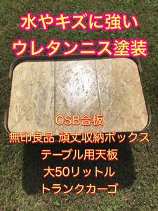 水やキズに強いウレタンニス塗装　OSB合板　無印良品 頑丈収納ボックス　テーブル用天板　大50リットル　トランクカーゴ