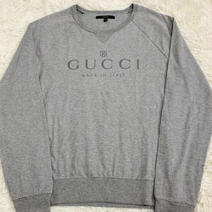 美品 グッチ【人気デザイン】 GUCCI スウェット トレーナー トップス クルーネック ビックロゴ メンズ グレー サイズM