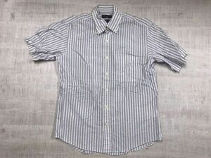 カフェソーホー CAFE SOHO トラッド ストライプ シアーサッカー ボタンダウン 半袖シャツ メンズ Washed Cotton コットン100% M 白/青