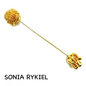 SONIA RYKIEL｜ソニアリキエル ブローチ【アクティ】ロゴ ボール ゴールドカラー ピン ヴィンテージ アクセサリー a894et