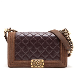 CHANEL/ ボーイシャネル25 ヴィンテージカーフ チェーンショルダーバッグ パープル×ブラウン/ゴールド金具 18185968 A67086/現状品