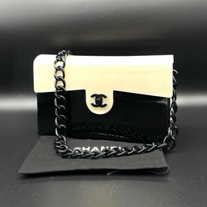 1円 良品 CHANEL シャネル ココマーク ターンロック バイカラー プラ チェーン ショルダー バッグ dD0617N