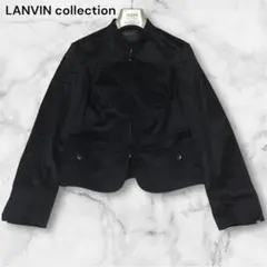 美品✨ ランバンコレクション ノーカラージャケット ペプラム コットン 黒 L