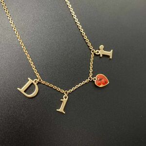 1円【希少・極美品】Christian Dior クリスチャン ディオール ネックレス ハート カラーストーン ゴールド ロゴスイング アクセサリー