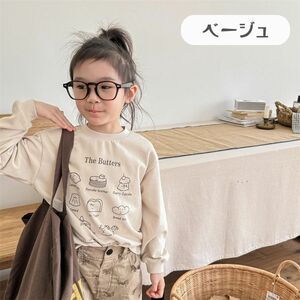 ベージュ 120cm リブ付き カジュアル 長袖 Tシャツ 韓国子供服 キッズ 男の子 女の子 ボーイズ ガールズ 可愛い 春秋冬 80cm 90cm 100cm 11