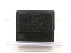 〇1758 CHANEL シャネル キャビアスキン ココマーク 三つ折り 財布 良品