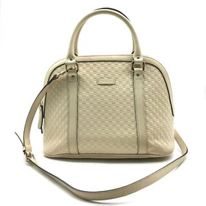 1円 良品 GUCCI グッチ マイクロ シマ レザー ハンド ショルダー 2way バッグ アイボリー h145