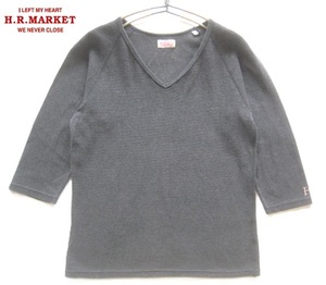 美品日本製!!ハリウッドランチマーケット H.R.MARKET ハリラン*Hロゴ刺繍 7分袖ストレッチフライスTシャツ2 M 濃灰 グレー 聖林公司