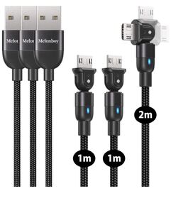 usb 充電ケーブル 180度回転ケーブル2.4A高速充電2つの長さ 1M/2M