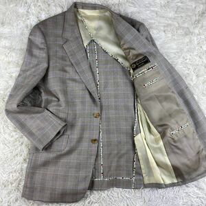 XLサイズ◎Paul Smith×Loro Piana ポールスミス　ロロピアーナ テーラードジャケット グレンチェック 千鳥 花柄 グレー 青 背抜き 春夏2B 