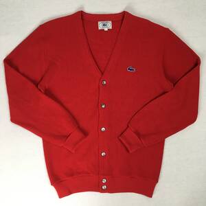 【70/80s】IZOD LACOSTE アイゾッド ラコステ 米国製 カーディガン アクリル ニット セーター Lサイズ レッド 長袖 青ワニ