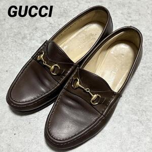 GUCCI ホールビット ゴールド金具 レザー ローファー 35