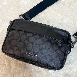 1円　極美品　coach コーチ　メンズ　ショルダーバッグ　クロスボディ　ブラック　黒　カバン　鞄　バッグ　バック　カメラバッグ　PVC 