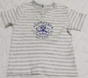 24m/86㎝ PETIT BATEAU プチバトー 半袖 Tシャツ 首元後ろスナップ ボーダー 白×グレー