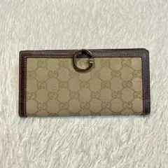 月末限定セール　美品　GUCCI グッチ　長財布　キャンバス　茶色