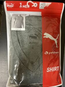 送安 即決 グレー M プーマ ファイテン Phiten アクアチタン 半袖 シャツ Vネック Tシャツ インナー トレーニング ジム スポーツ