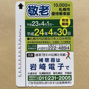 【使用済】 敬老優待乗車証 札幌市 有効期間 平成23年4月1日→平成24年4月30日 補聴器は岩崎電子で