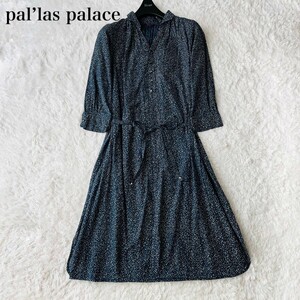 pal’las palace パラスパレス 45rpm シャツワンピース ロング 花柄 総柄 藍染め インディゴ ネイビー 紺 リボン ベルト フレア Aライン M