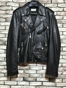 極美品★SAINT LAURENT PARIS サンローランパリ★472848 YC1DR ピンバッジレザーライダースジャケット