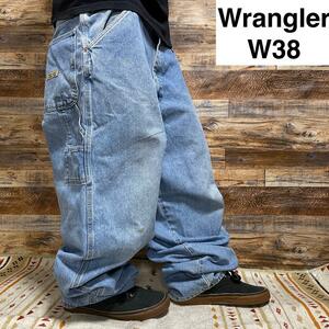 Wrangler ラングラー バギーデニムペインターパンツ 古着 ジーンズ w38 オーバーサイズ 極太 メンズ ライトブルー ジーパン Gパン 水色