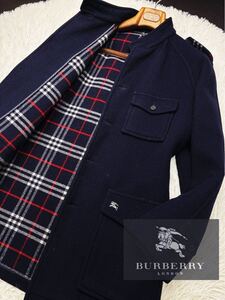 k14超美品【極暖ウール100%!!】●定価15万●BURBERRY COLLECTION● ダッフル風トレンチコート バーバリーコート メンズ L 騎士マーク