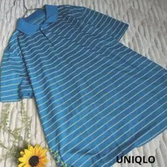 1804UNIQLOユニクロ【L】ポロシャツ　ボーダー　ブルー系　半袖