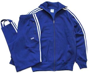 ★80s 西ドイツ製 adidasアディダス ハイネック 無地 トラックジャケット&パンツ セットアップ 紺×白 4★ジャージ ビンテージ ユーロ