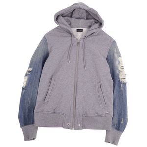 美品 ディーゼル DIESEL スウェット パーカー ジップアップ デニム ダメージ加工 アウター メンズ M グレー/ブルー cf08me-rm11f11189