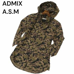 ADMIX A.S.M アトリエサブ メン 【迷彩 カモフラ柄 総柄】 麻 フレンチ リネン混 フーディー 7分袖 シャツ Sz.M　メンズ ASM　C4T03704_4#A