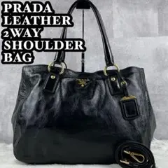 A4可 極美品 PRADA 2WAY ショルダーバッグ 黒 エナメル チャーム