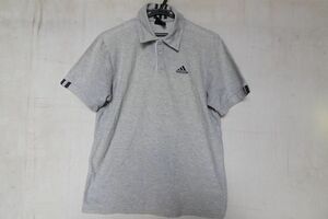 adidas/アディダス/半袖ポロシャツ/鹿の子素材/比翼ボタン/襟後中心・袖口黒3本ライン/ロゴししゅう/グレー杢/Mサイズ(9/9R)