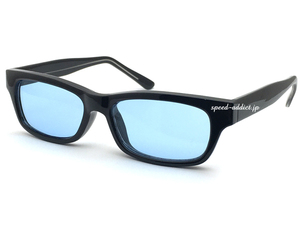 強化SQUARE SUNGLASS BLACK × LIGHT BLUE/スクエアサングラスバイカーシェード伊達めがねライトブルーカラーレンズ紫外線カット男女兼用