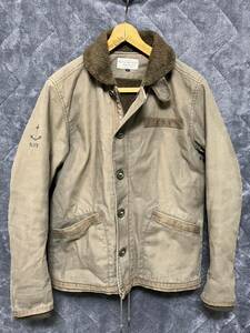 廃盤 ビームス ジャーマンクロス デッキジャケット M USN ミリタリー カーキオリーブ BEAMS N-1 DECK JACKET # old joe RUGGED VINTAGE加工